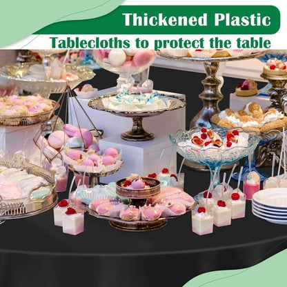 Black 14-Pack Plastic Tablecloths by [Brand Name] - 84-Inch Disposable Round Party Covers