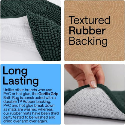 GORILLA GRIP Bath Rug Mat - Soft Absorbent Chenille | Quick-Dry Microfiber, 44x26, Hunter Green
