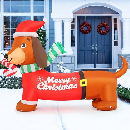 GOOSH 5 ft Christmas Dachshund Inflatable with Built-In LEDs for Outdoor Decor