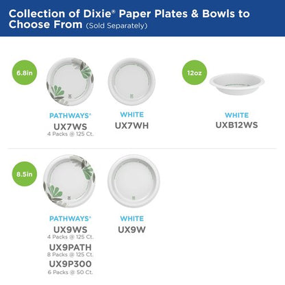 Dixie 8 1/2 Inch Medium-Weight Disposable Paper Plates, Pathways, 300 Count, Bulk Case, 6 Packs/50 Count Per Pack, (Georgia-Pacific #UX9P300)