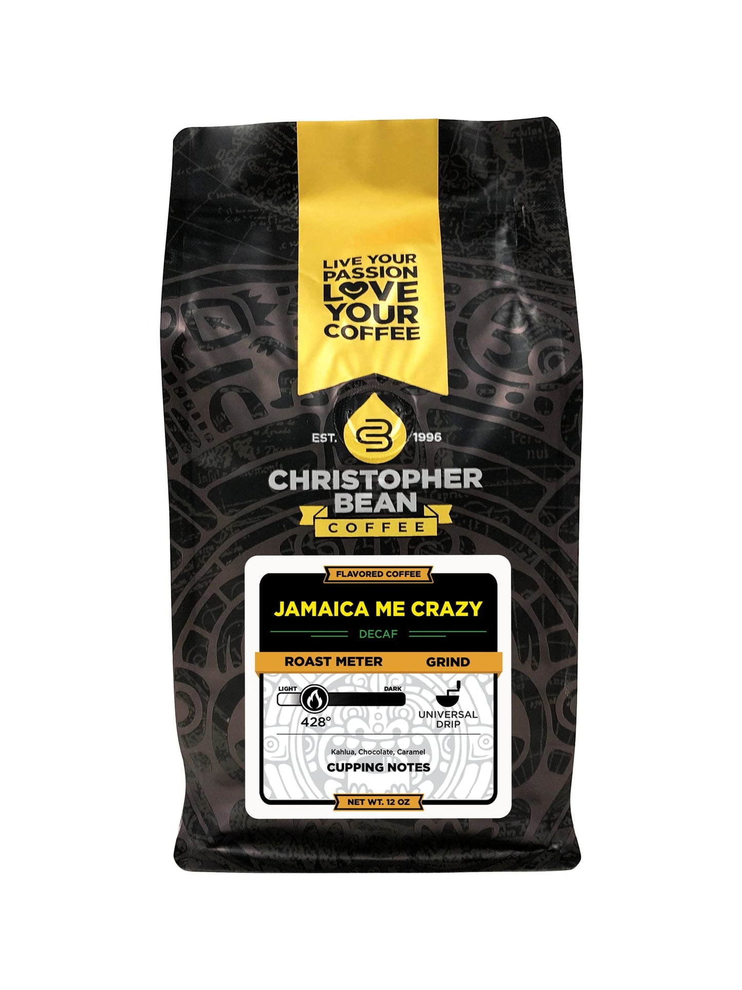 Christopher Bean Coffee - Jamaica Me Crazy Flavored Coffee, (Decaf Ground) 100% Arabica, No Sugar, No Fats, Made with Non-GMO Flavorings, 12-Ounce Bag of Decaf Ground coffee