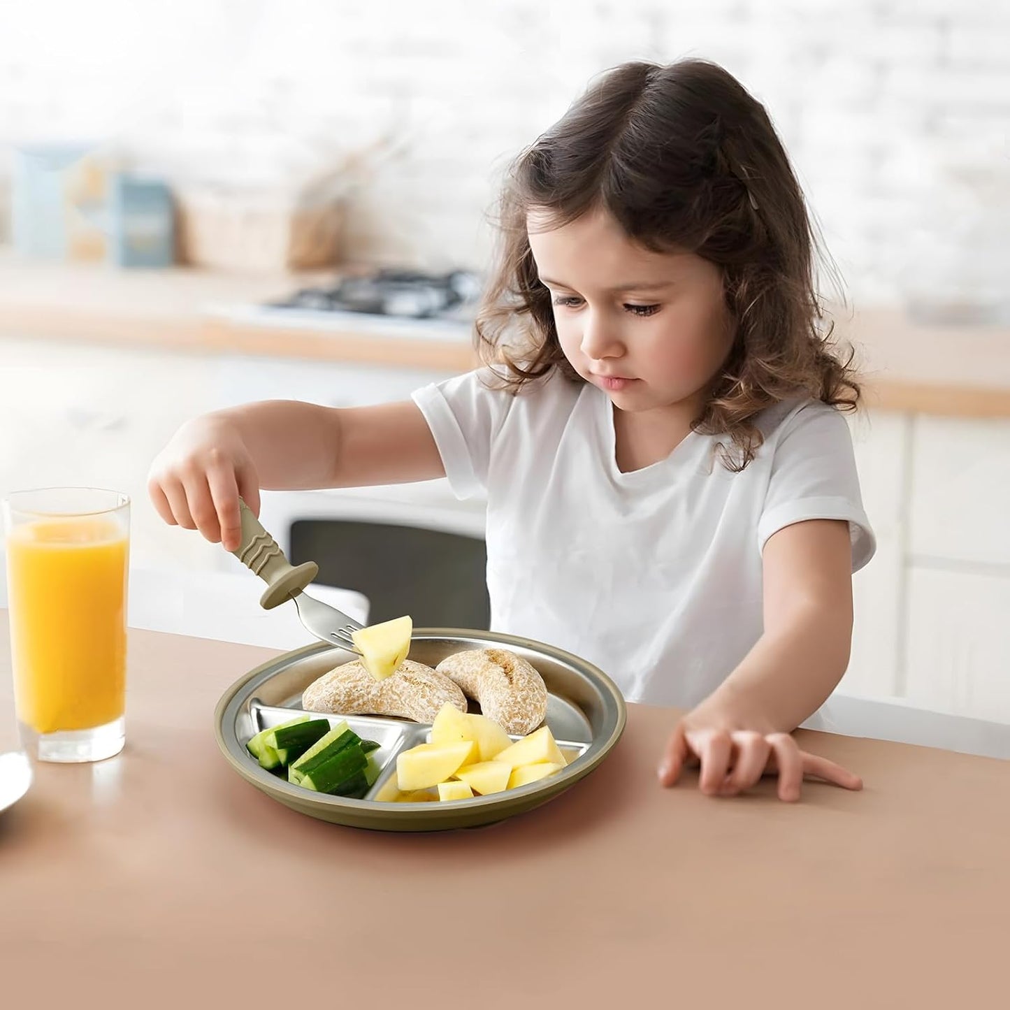 PandaEar Stainless Steel Baby Suction Plates - Divided Toddler Feeding Set | Dishwasher Safe (Blue/Green/Brown)