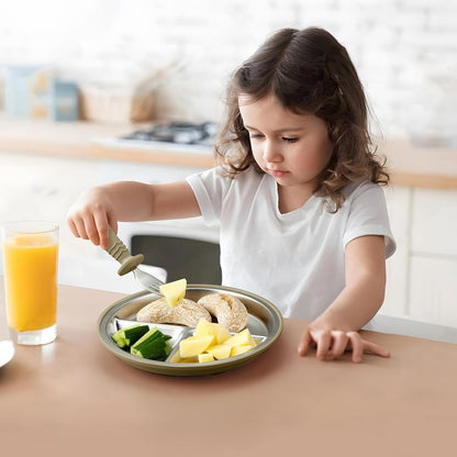 PandaEar Stainless Steel Baby Suction Plates - Divided Toddler Feeding Set | Dishwasher Safe (Blue/Green/Brown)