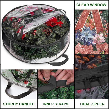 ProPik Christmas Wreath Storage Bag - Waterproof 36" Clear Container for Holiday Wreaths | 2 Pack, Black