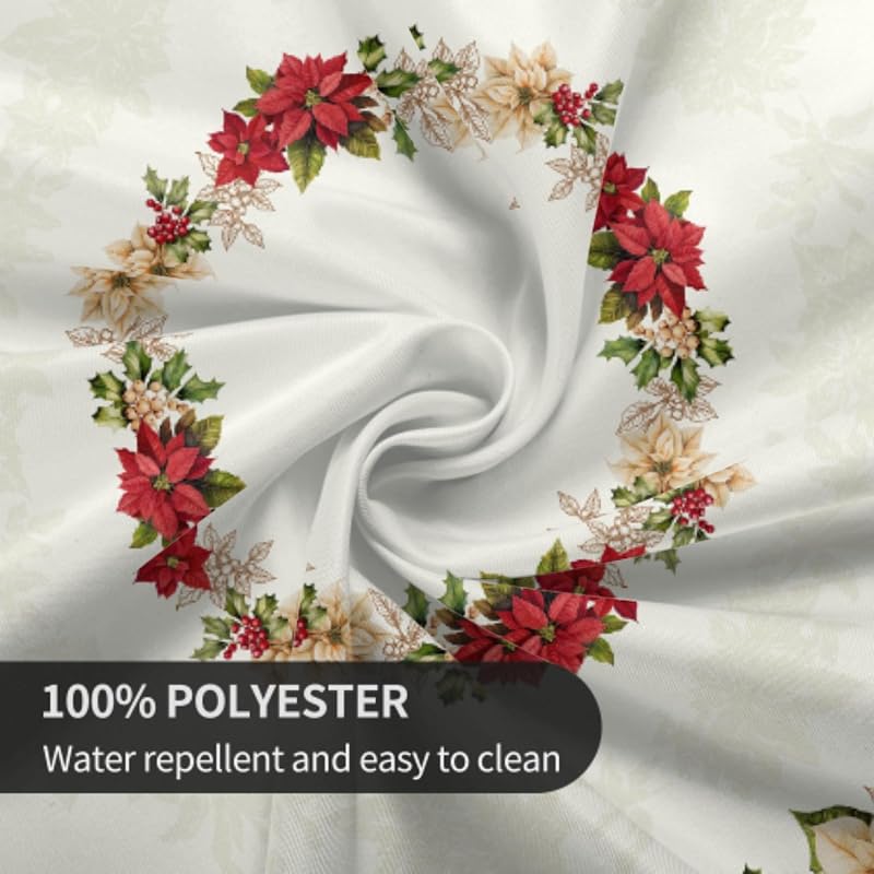 60-Inch Round Christmas Tablecloth with Winter Floral Leaves - Aytipun