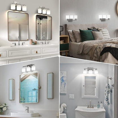 Dekang Bathroom Light Fixtures Over Mirror Brushed Nickel, Rustproof 3-Light Bathroom Vanity Lights, 18 Inches Modern Wall Sconces E26 Base, Milky White Glass Shades, Bulbs Not Included