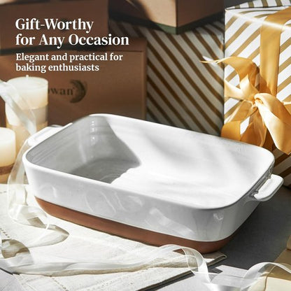 DOWAN Ceramic Casserole Dish - 9x13 Deep Lasagna Pan | Durable Oven-Safe Baking Dish, 4.3 Quarts, Alabaster White