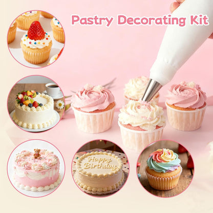 Skiennix Reusable Piping Bags Set - 16-Inch Pastry Bags for Cake Decorating | 15-Piece Easy Clean Kit