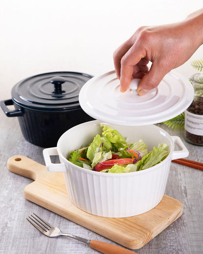 WHJY Ceramic Casserole Dish - Colorful White Bakeware with Lid | 1 Quart Oven Safe Pan
