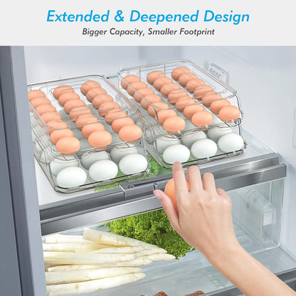Skiennix Egg Holder - Foldable Automatic Rolling Container for Refrigerator | Large-Capacity, Clear Plastic (3 Dozen)