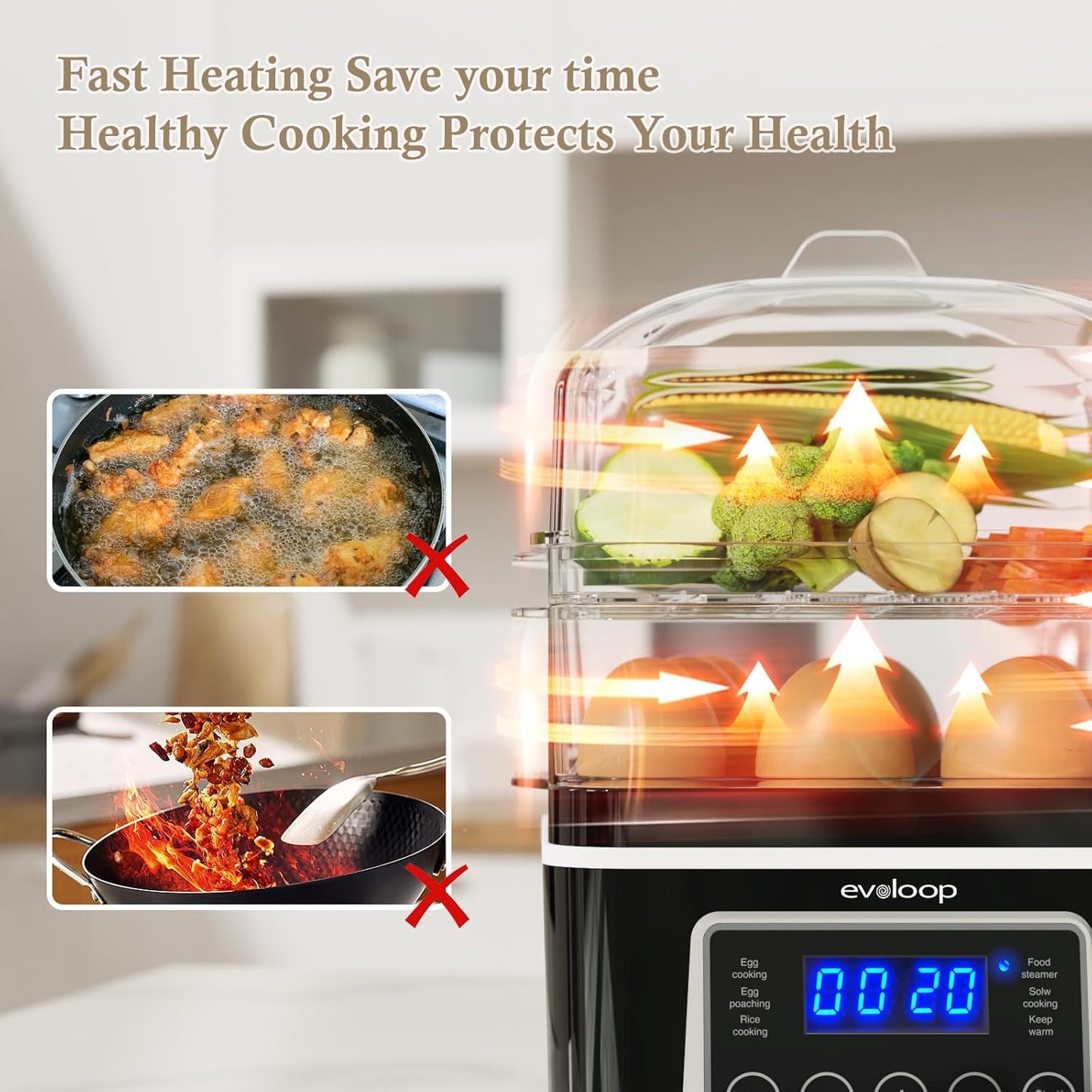 Skiennix 4 QT Electric Food Steamer - BPA-Free Stackable Baskets & Auto Shut-Off | Ideal for Veggies, Seafood, Rice