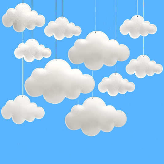 Skiennix 3D Cloud Decorations - Felt White Hanging Clouds for Nursery, Baby Shower & Party Decor | 10 Pcs