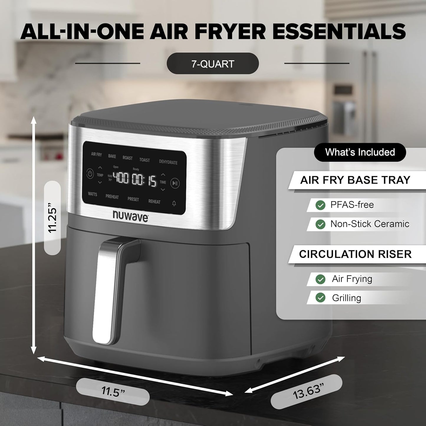 Nuwave Brio Plus 6-in-1 Air Fryer - 7 Qt Capacity | Precise Temp Control 50°F–400°F | Non-Toxic Nonstick