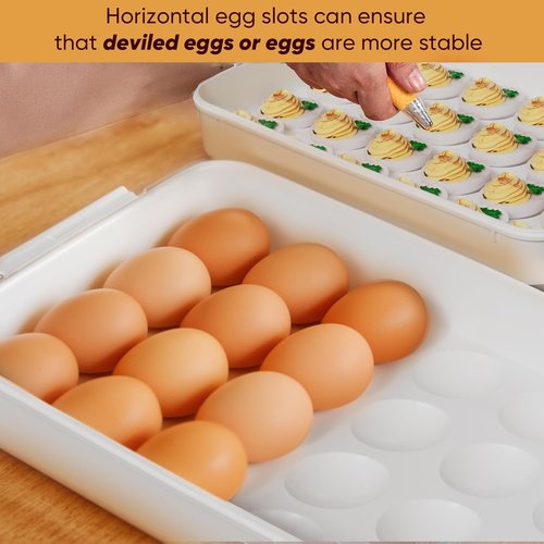 77L Deviled Egg Container Set - Clear Plastic Egg Tray Carrier with Lid for 48 Eggs | Stackable & Portable