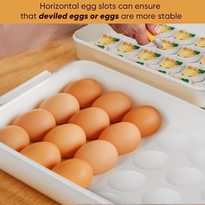 77L Deviled Egg Container Set - Clear Plastic Egg Tray Carrier with Lid for 48 Eggs | Stackable & Portable