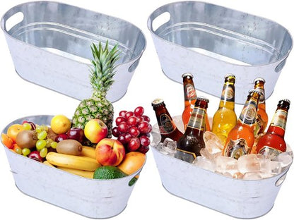 4 Pack 4 Gallon Galvanized Ice Buckets for Parties, Large Metal Beverage Drink Tub Cooler with Leak-Proof Carry Handles, Heavy Duty Drink Tin Bins for Beer, Champagne and Wedding Bar Supplies