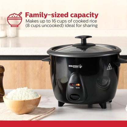 Holstein Housewares Rice Cooker - 16-Cup Capacity with One-Touch Operation | Black, Perfect for Rice & Grains