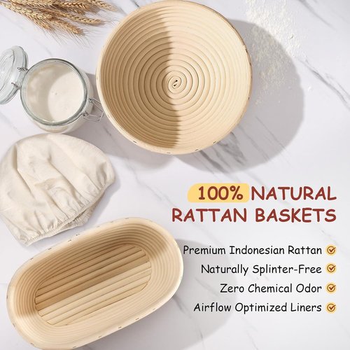 KOACKL Sourdough Bread Starter Kit - Banneton Proofing Basket for Perfectly Rising Dough | Round & Oval Options
