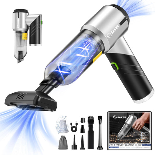 Saker Handheld Car Vacuum - Portable Cordless 17000PA Mini Air Duster & Blower | Rechargeable Black