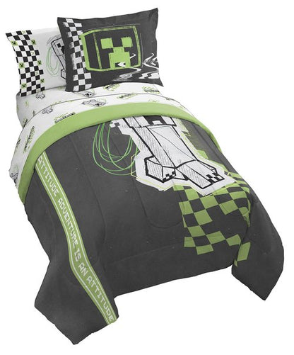 Jay Franco Minecraft Creeper Full Size Comforter Set - 7 Piece Bedding Includes Sheet Set & Pillow Covers - Super Soft Green & Gray Kids Bedding