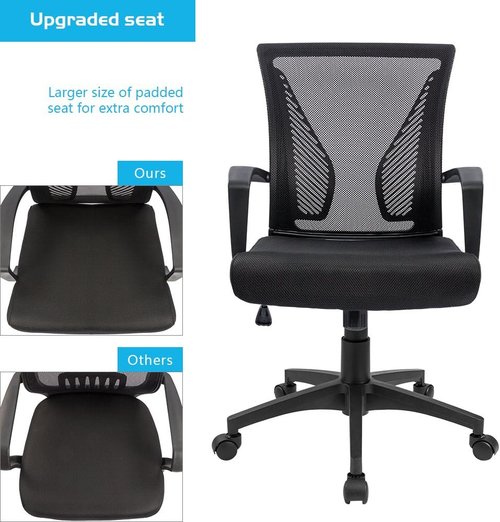 Furmax Ergonomic Office Chair - Mesh Mid Back Design with Lumbar Support & Armrests | Black