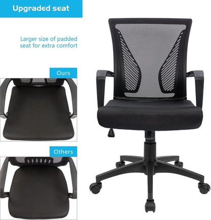 Furmax Ergonomic Office Chair - Mesh Mid Back Design with Lumbar Support & Armrests | Black