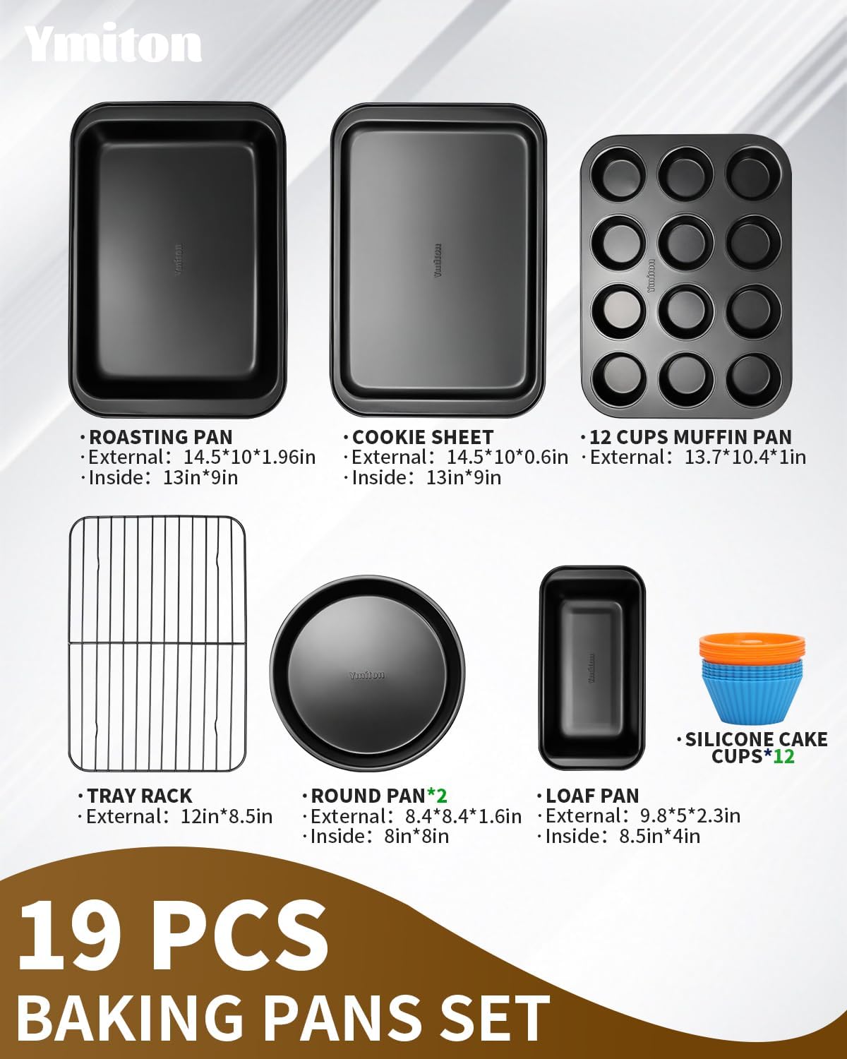 Skiennix Nonstick Baking Pans Set - 19 PCS Stackable Bakeware with Cookie Sheet, Cake Pans & Muffin Pan