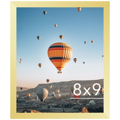 JCJMY 8x9 Picture Frame Gold for Wall Hanging or Tabletop, Wall Mounting Horizontally or Vertically, 8 x 9 Wall Gallery Poster Photo Frame with Shatter Resistant Plastic Plexiglass, Gold