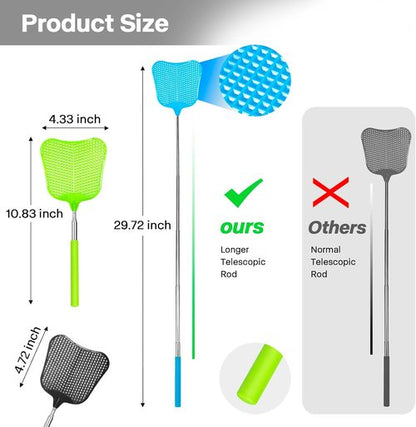Begonia Telescopic Fly Swatter - Heavy-Duty Manual Plastic Design with Stainless Steel Handle | 3 Pack