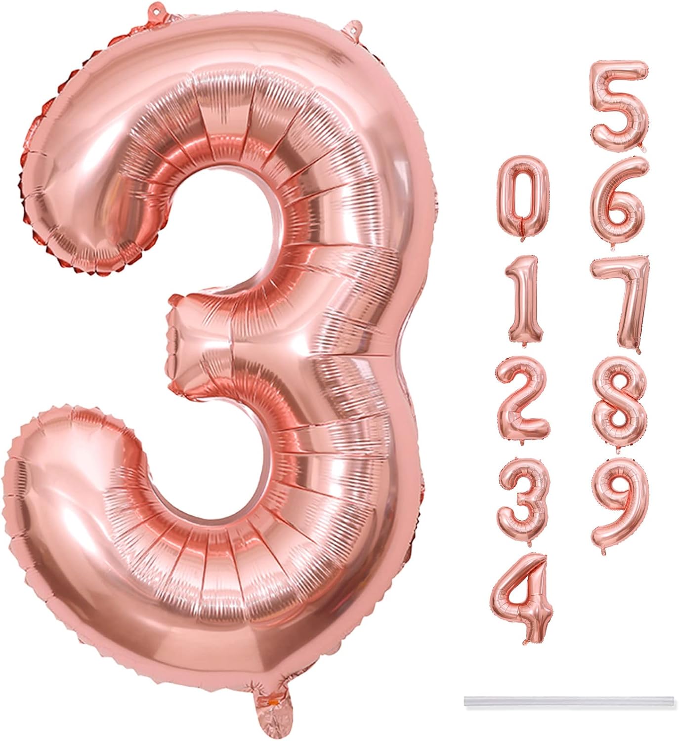 Rose Gold Number 3 Balloon - 40 Inch Large Foil Mylar Balloon for Birthdays & Celebrations