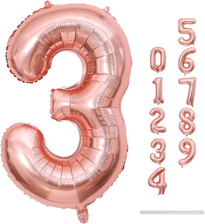 Rose Gold Number 3 Balloon - 40 Inch Large Foil Mylar Balloon for Birthdays & Celebrations