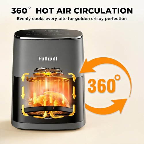Fullwill 6QT Air Fryer - 12-in-1 Multi-Function Cooking with Viewing Window & Nonstick Basket | Max 400℉, Gray