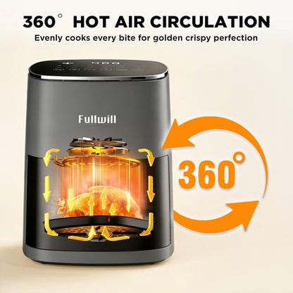 Fullwill 6QT Air Fryer - 12-in-1 Multi-Function Cooking with Viewing Window & Nonstick Basket | Max 400℉, Gray