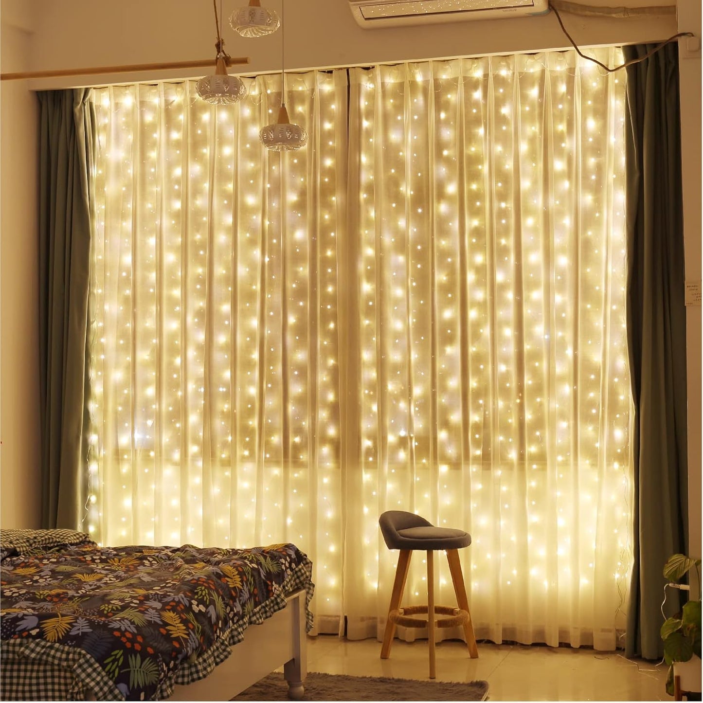 ZSJWL 300 LED Curtain Fairy Lights - Remote Control, 8 Modes, 9.8 x 9.8 Ft, Warm White Twinkle Lights for Bedroom & Events