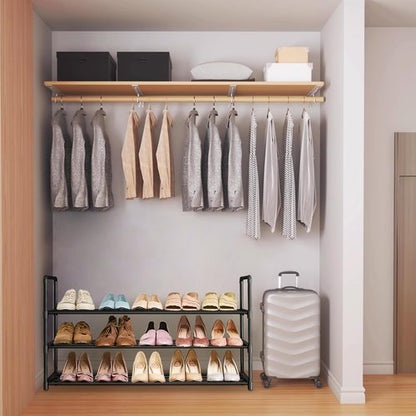 XSBAIHUO Shoe Rack - Metal Shoe Rack Organizer - Stackable Shoe Storage Shelf for Entryway, Closet, Bathroom 30cm(D) x 92cm(W) x 55cm(H) -Black (3-Tier)