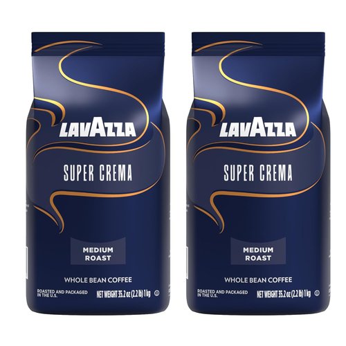 Lavazza Super Crema Whole Bean Coffee - Medium Espresso Roast, 4.4 lbs, 2-Pack for Rich Flavor