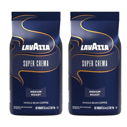 Lavazza Super Crema Whole Bean Coffee - Medium Espresso Roast, 4.4 lbs, 2-Pack for Rich Flavor