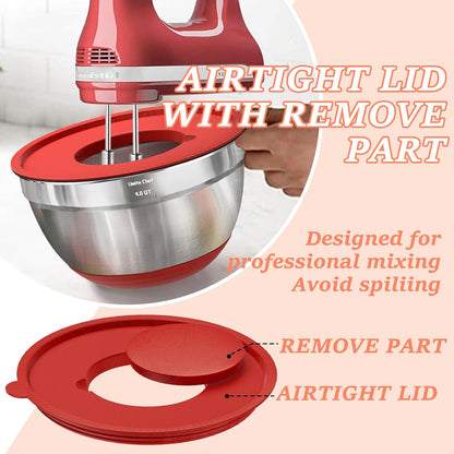 Umite Chef Mixing Bowls Set - 8PCS Stainless Steel with Airtight Lids & Non-Slip Bottoms | 5QT to 1.5QT