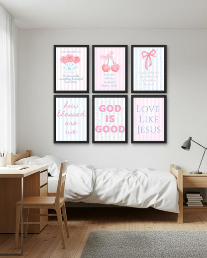 Coquette Wall Art Decor - Inspirational Christian Bow Posters for Teens | Set of 6, 8x10 Inch (Unframed)