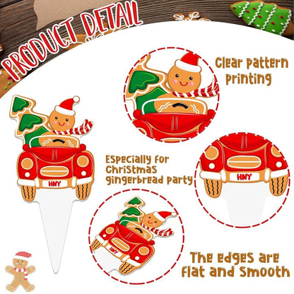 Christmas Gingerbread Cupcake Toppers 48pcs - Santa Hat & Candy Cane Picks