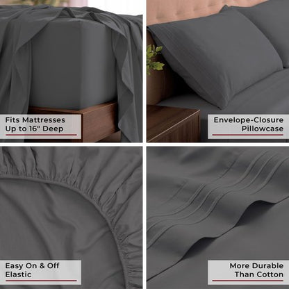 Mellanni King Sheets Set - 4 PC Iconic Collection Bedding - Hotel Luxury, Extra Soft, Cooling Bed Sheets - Wrinkle, Fade, Stain Resistant (King, Gray)