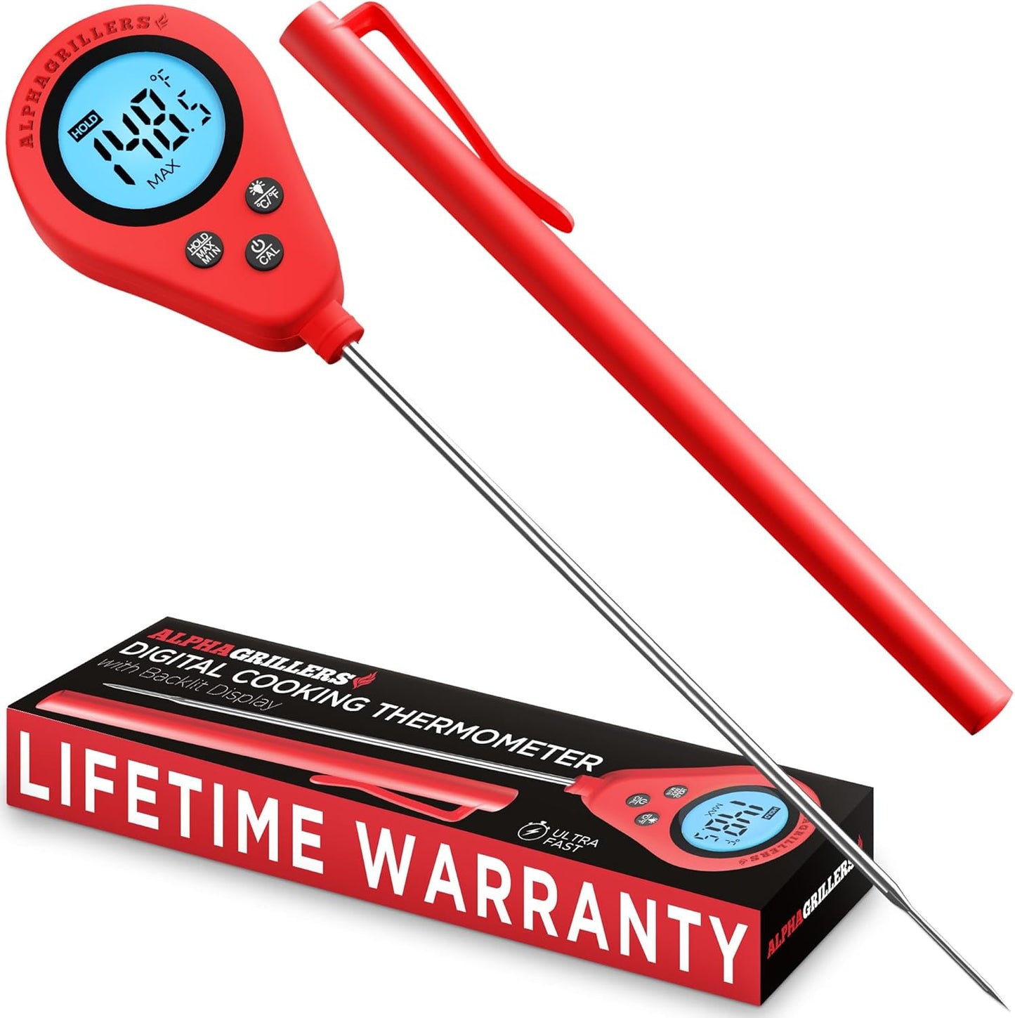 Alpha Grillers Instant Read Meat Thermometer - Digital Cooking Thermometer for Perfectly Cooked Meats | Fast Probe Design