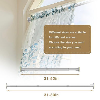 GXOACKJ Shower Curtain Rod Tension - 31-52 Inch Silver Adjustable Spring Tension Curtain Rods, Shower Curtain Rod for Bathroom No Drill, Non-slip, Stainless Steel
