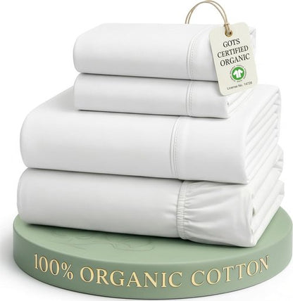 LANE LINEN 100% Organic Cotton King Size Sheets - Soft, Breathable & Eco-Friendly White Percale Set