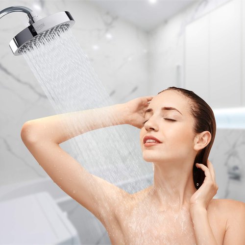 GURIN Shower Head High Pressure Rain Shower head - 6 Inch Luxury Design with Adjustable Angles, Anti-Clogging Nozzles, Easy 1-Min Install, Premium Chrome Finish for Bathroom (2.5 GPM)