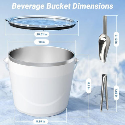 Insulated Beverage & Ice Bucket with Lid - Stainless Steel, Includes Scoop & Tongs, Holds 6 Longnecks or 3 Wine Bottles, Keeps Ice for Hours, Portable Handle for Parties & Outdoors (7.5L)