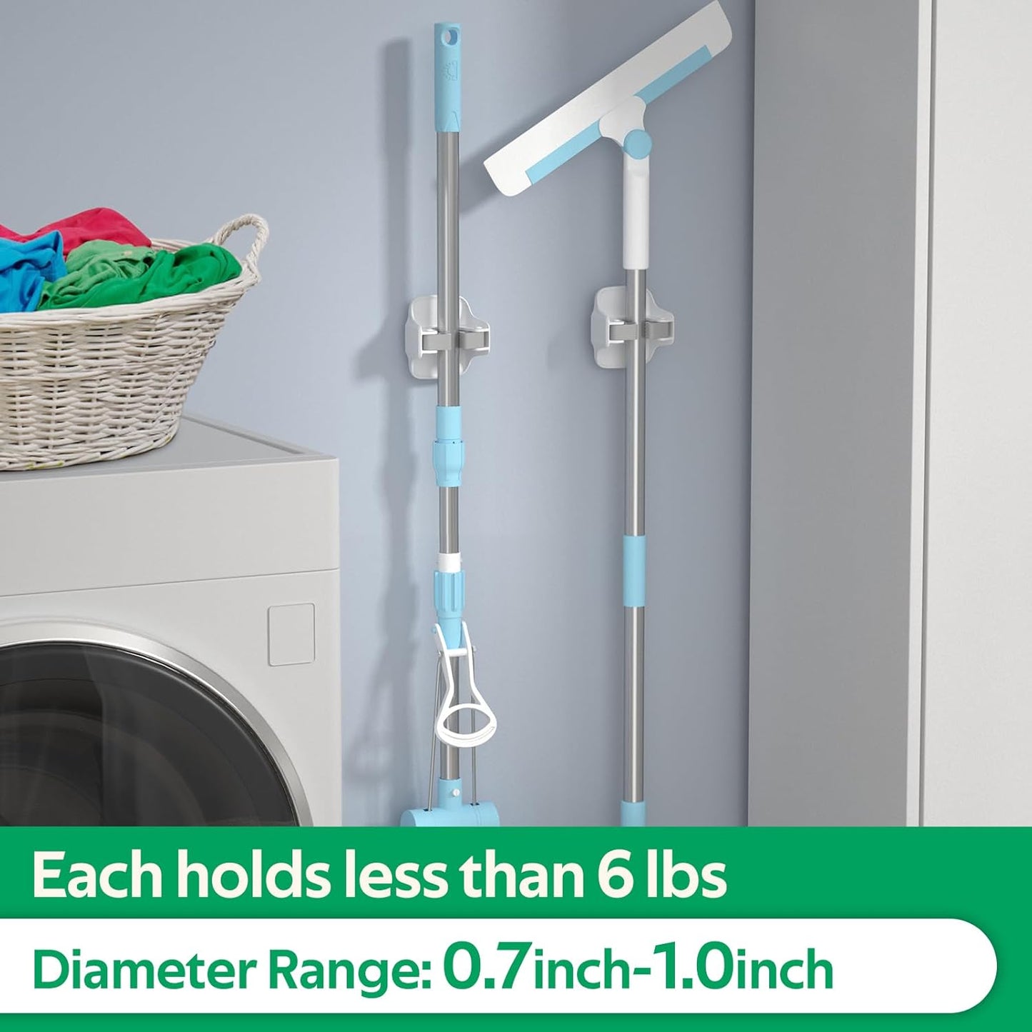 Reliahom Broom Holder Wall Mount - 10 Pack Self-Adhesive Mop Grippers for Easy Garage Storage | White