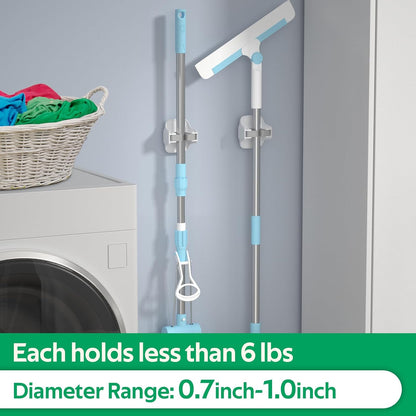 Reliahom Broom Holder Wall Mount - 10 Pack Self-Adhesive Mop Grippers for Easy Garage Storage | White