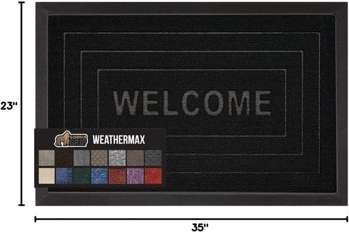GORILLA GRIP Waterproof All-Season WeatherMAX Doormat - 35x23 Natural Rubber, Stain & Fade Resistant, Easy Clean Black
