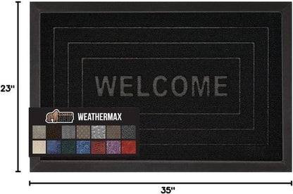 GORILLA GRIP Waterproof All-Season WeatherMAX Doormat - 35x23 Natural Rubber, Stain & Fade Resistant, Easy Clean Black